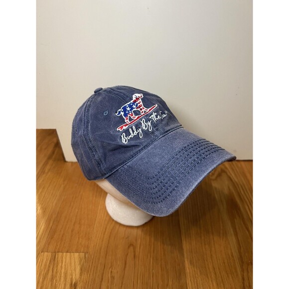 Buddy By The Sea Hat Cap Strap Back Navy Blue Embroidered Dog USA Flag Mens - Picture 1 of 6
